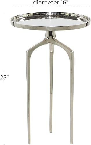 Miniatura 48 de Deco 79 Mesa auxiliar de metal de aluminio inspirada en la bandeja superior con 3 patas de trípode, mesa auxiliar de 16 x 16 x 25 pulgadas, color