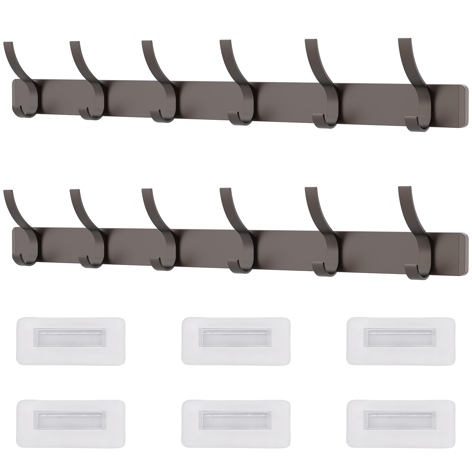 Lmysxaoz Dark Grey Over Door Hook,2Pcs Adhesive The Hanger Coat Towel Rack With 6 Hooks For Hanging,Towel Hats, Bags, Clothes(Dark Grey)
