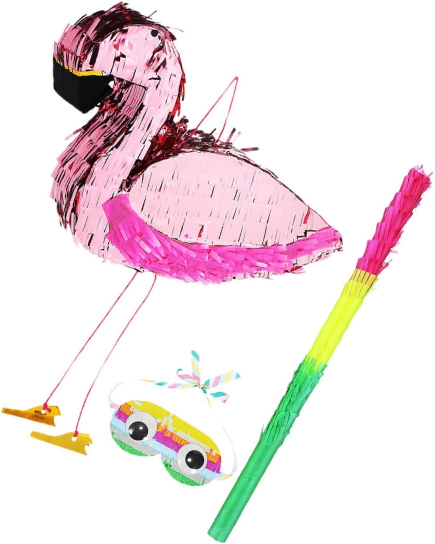 Zerodeko 1 Set Flamingo with Blindfold Stick Tropical Hawaiian Party Supplies for Graduation Summer Birthday Celebrations Interactive Fun Easy to Hang Pink Decoration