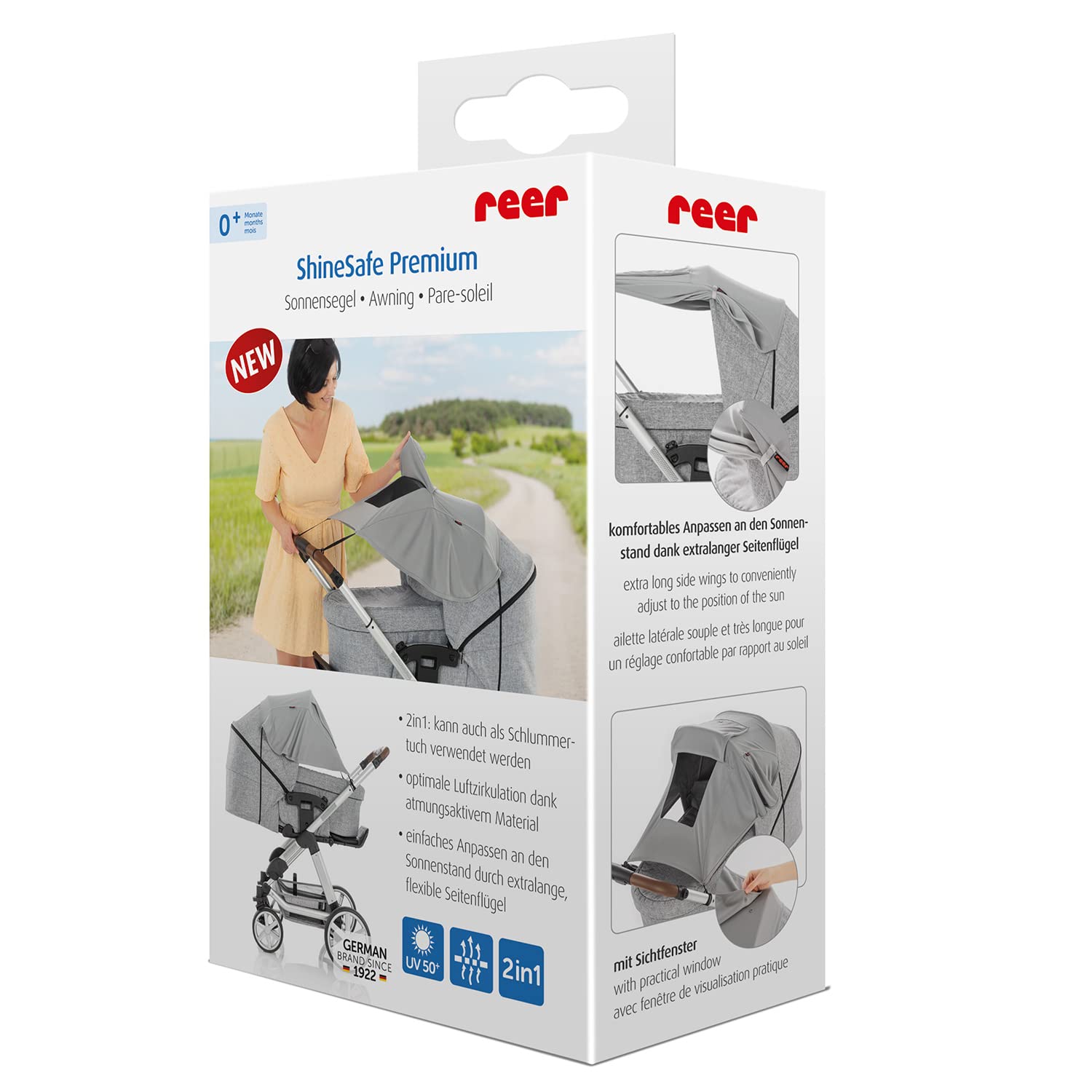 reer ShineSafe - Toldo y paño para cochecito de bebé, color gris