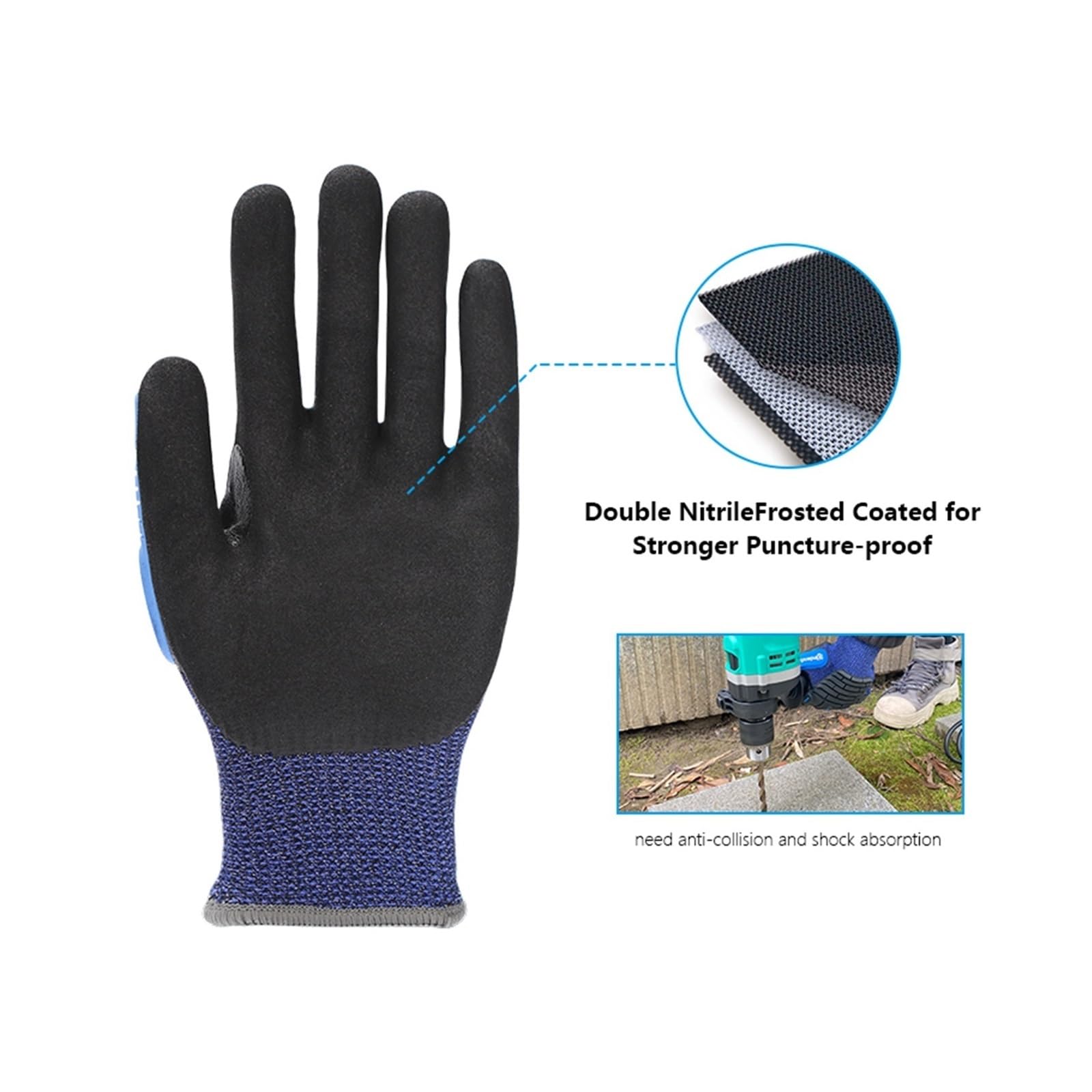 Guantes de trabajo resistentes al corte, Guantes resistentes a cortes,Guante anticorte y resistente a impactos de grado 5, trabajo fibra vidrio poliéster nitrilo HPPE