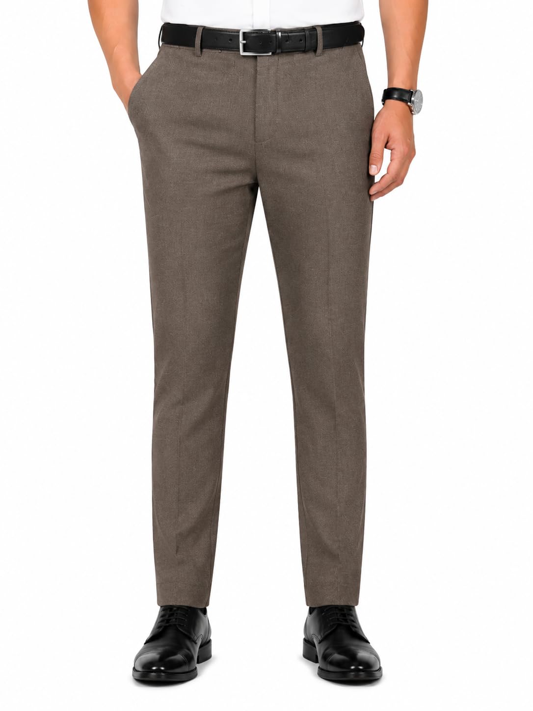 Men's Wrinkle Free Slim Fit Dobby Formal Trousers-image-36