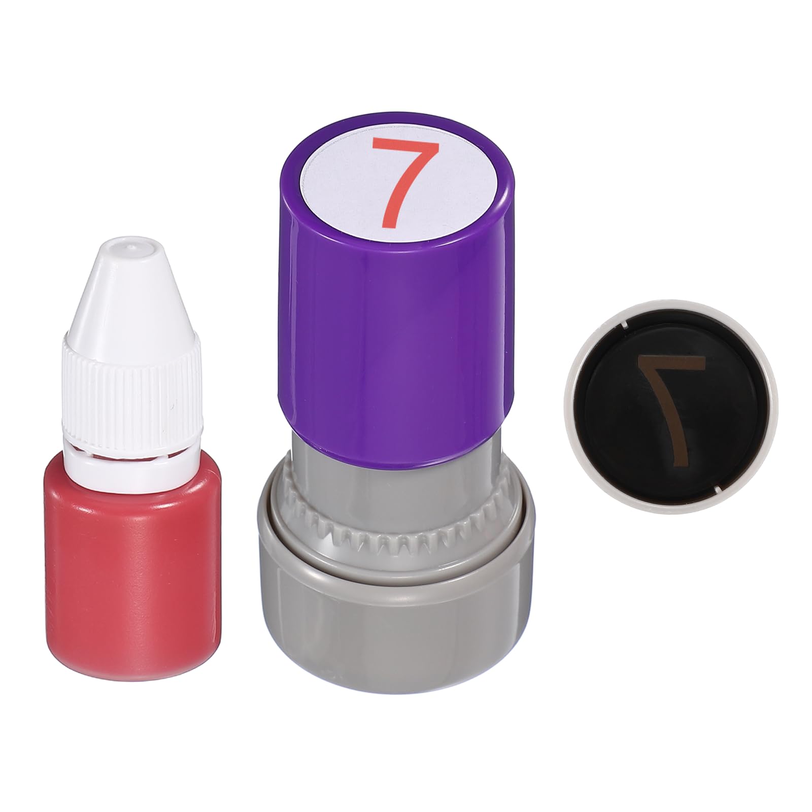 PATIKIL Self Inking Number Stamps, 20mm Numeral 7 Digital Stamps with Refill Red Ink for Notebook Scrapbooking DIY Craft Price Marking Math Learning Office Use, Purple Shell