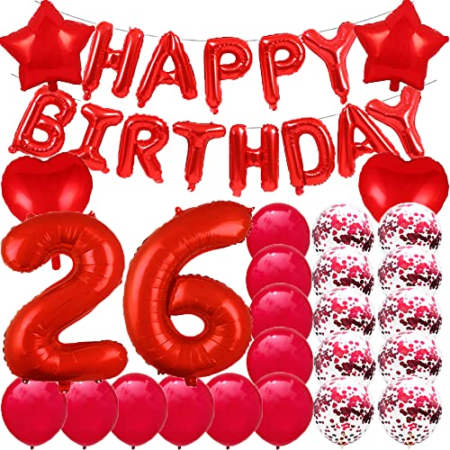 Image of Sweet 26th Birthday Decorations Party Supplies,Red Number 26 Balloons,26th Foil Mylar Balloons Latex Balloon Decoration,Great 26th Birthday for Girls,Women,Men,Photo Props