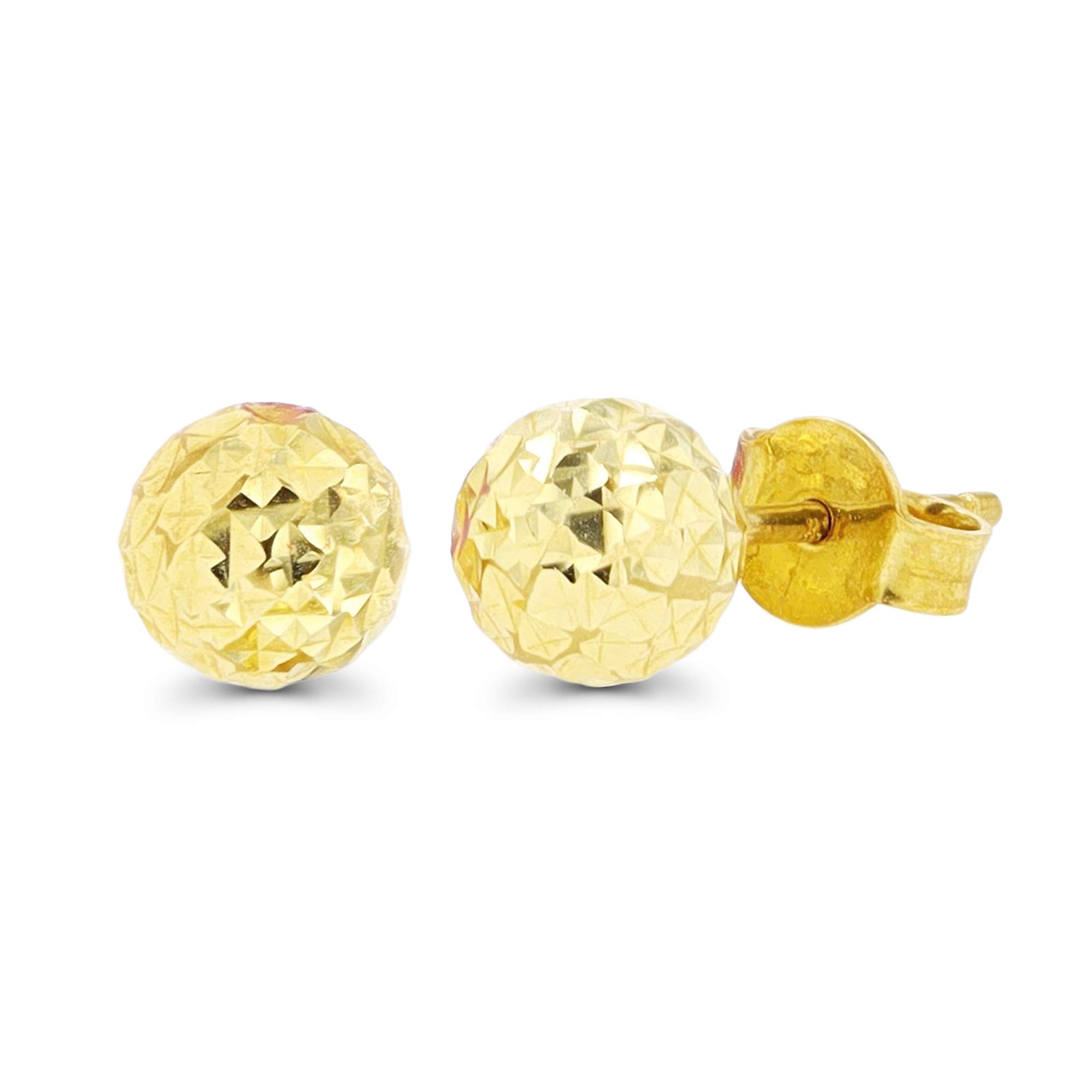 Solid 14K Yellow or White Gold 6mm-12mm Diamond Cut Ball Stud Earrings For Women | 14K Gold Backs | Italian Hypoallergenic Studs For Women