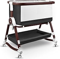 Vista 8 de Moisés de bebé 4 en 1, Moisés cuna colecho con ruedas y cesta de almacenamiento, Cuna colecho ajustable de 7 alturas con mosquitero, Moisés mecedora