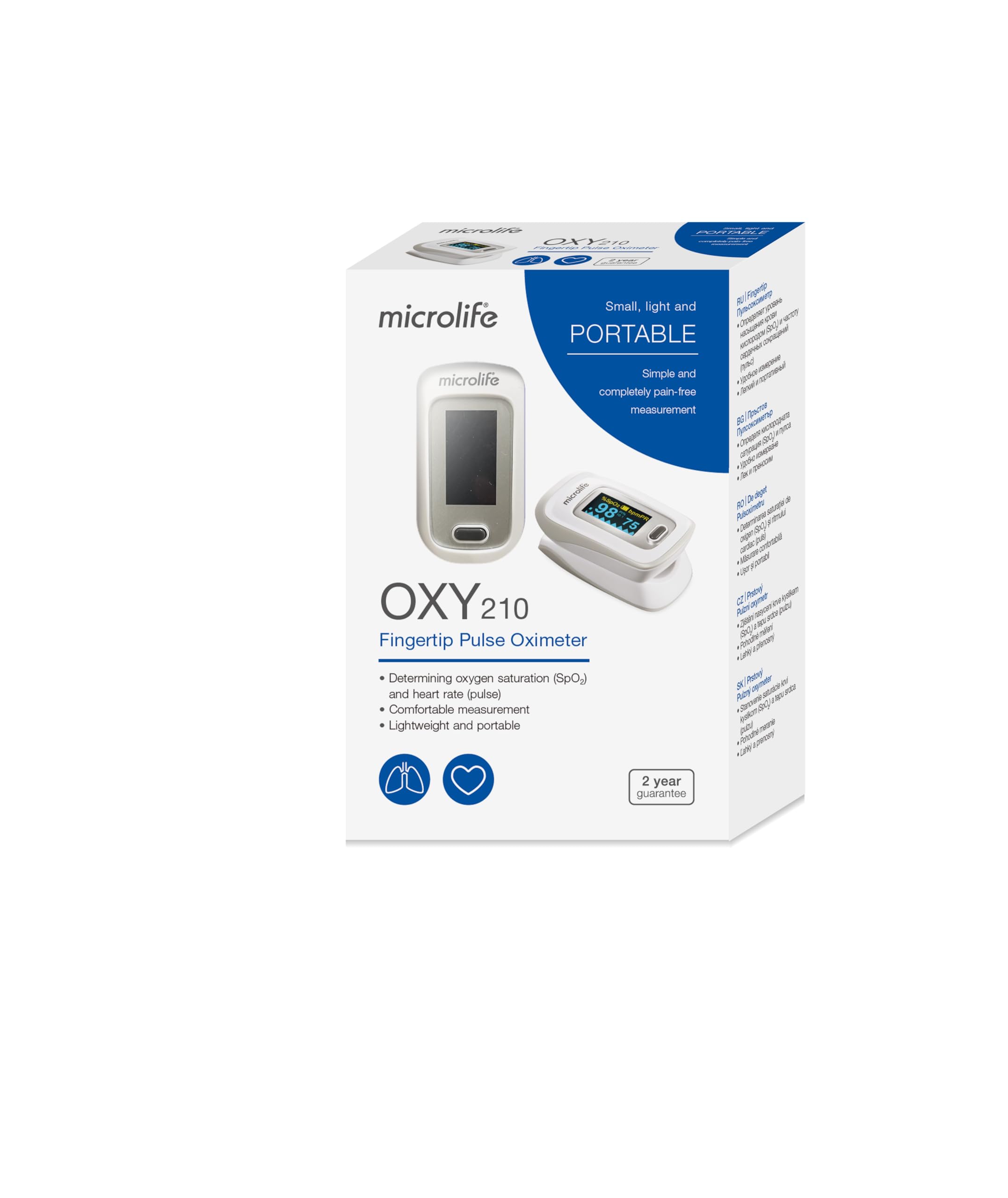 Microlife OXY210 Oxymètre Pouls, Garantie 5 ans, Précision Professionnelle, Validé Cliniquement, Saturation Oxygène (spO2), Alerte Risque, Réglage Affichage/Luminosité
