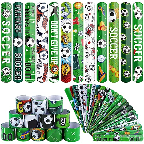 durony 48 Pieces Soccer Snap Bracelets Wristbands Sport Slap Bracelets for Soccer Party Favors...