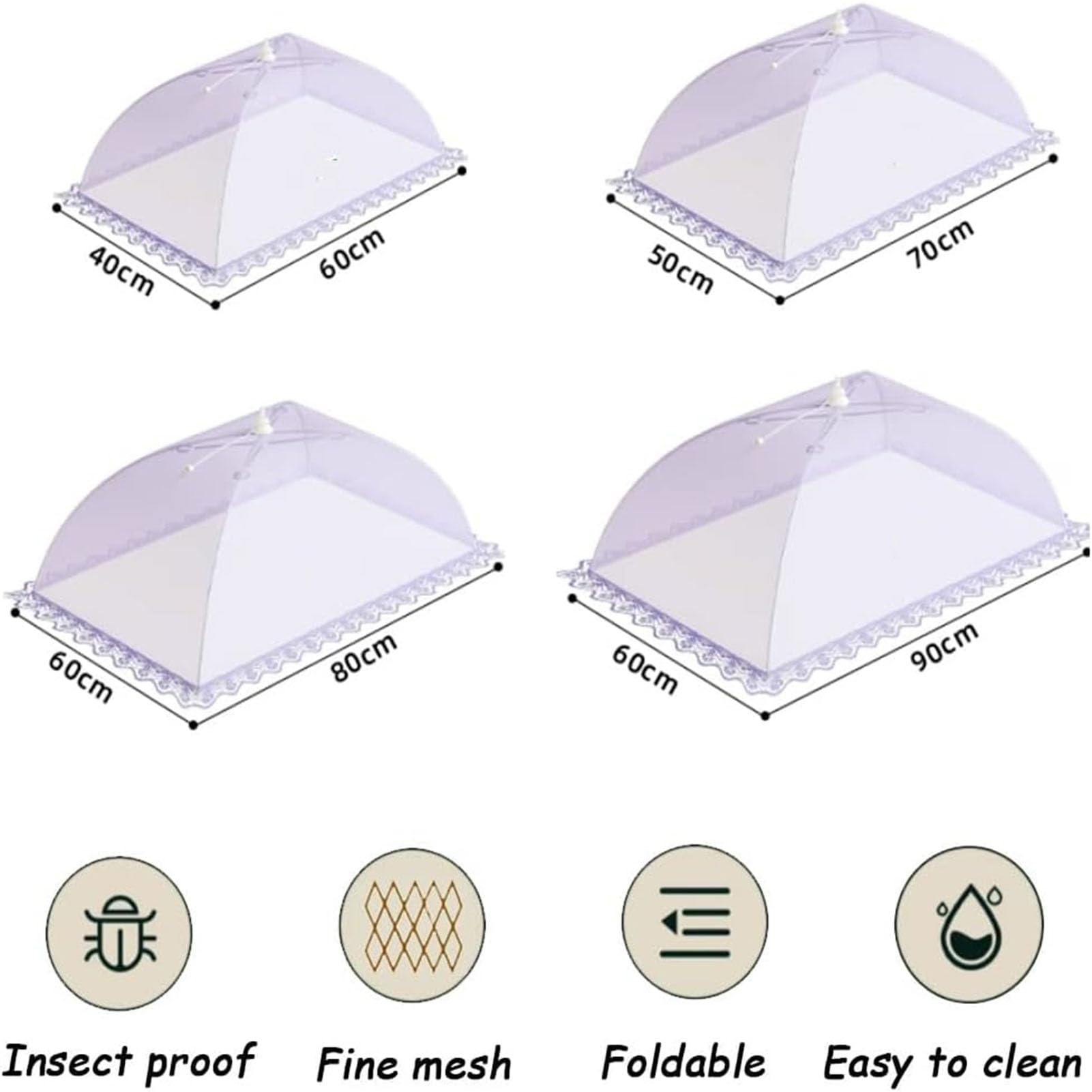 Grand couvercle alimentaire pliable en maille pour barbecue, buffet, camping, pique-nique – couvercle alimentaire durable et pratique, 60 x 40 cm, parfait pour les réunions en plein air