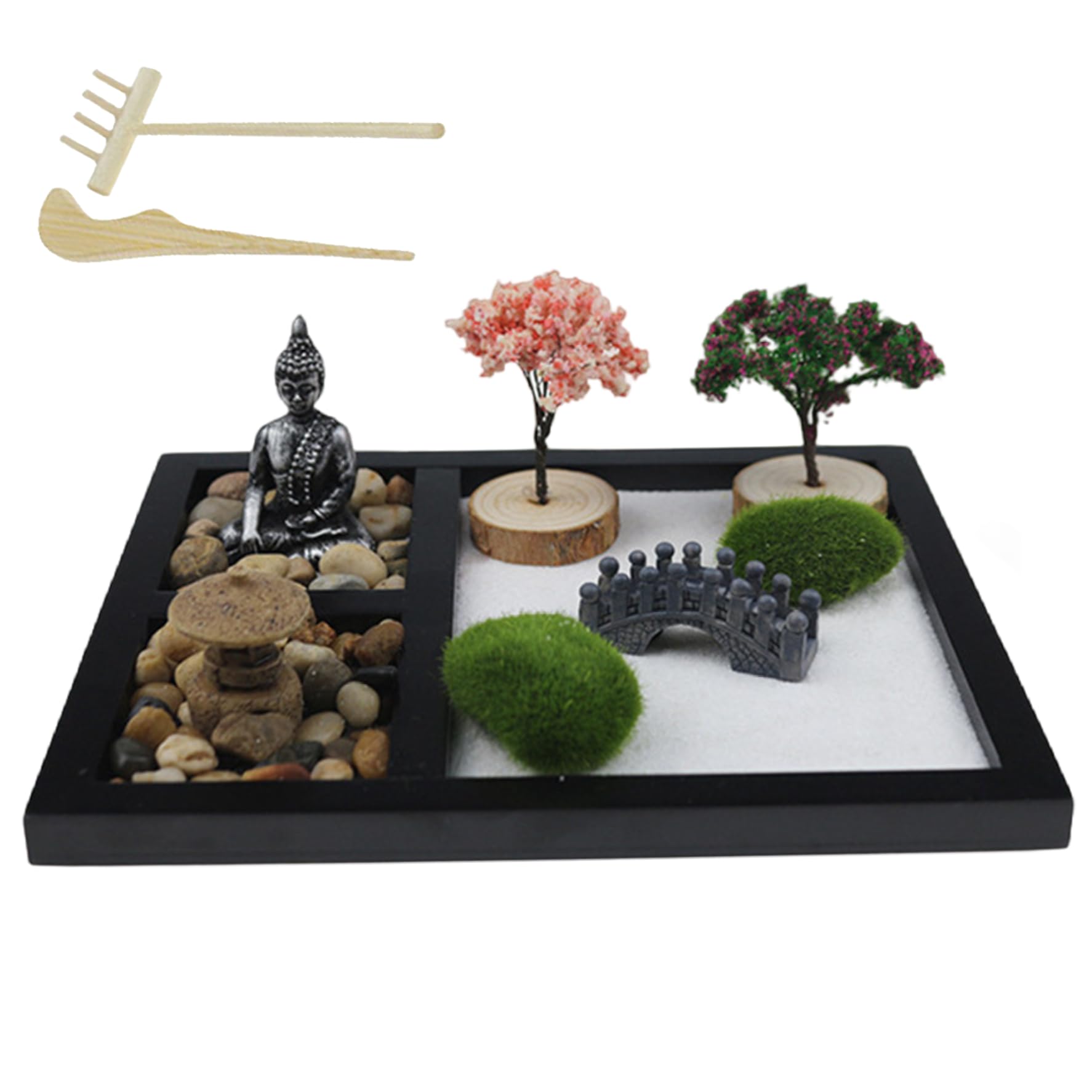Ngbbby Style 1 Zen Garden For Desk Japanese Mini Kit 8.5X6.9x0.6 Meditation Sand Tray Office