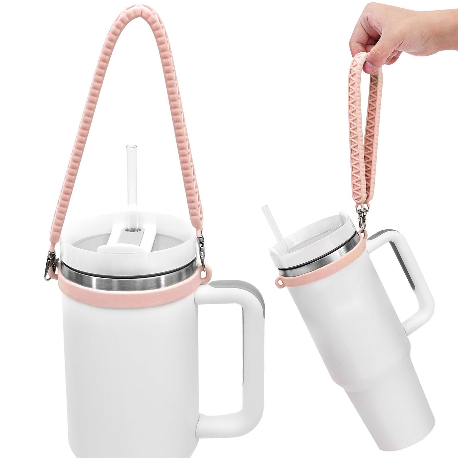 Dazhuocs Water Bottle Handle, Silicone Water Bottle Sling, Carrier, Holder with Strap, Fits Most 8-40oz Bottles Stanley Cup Accessories