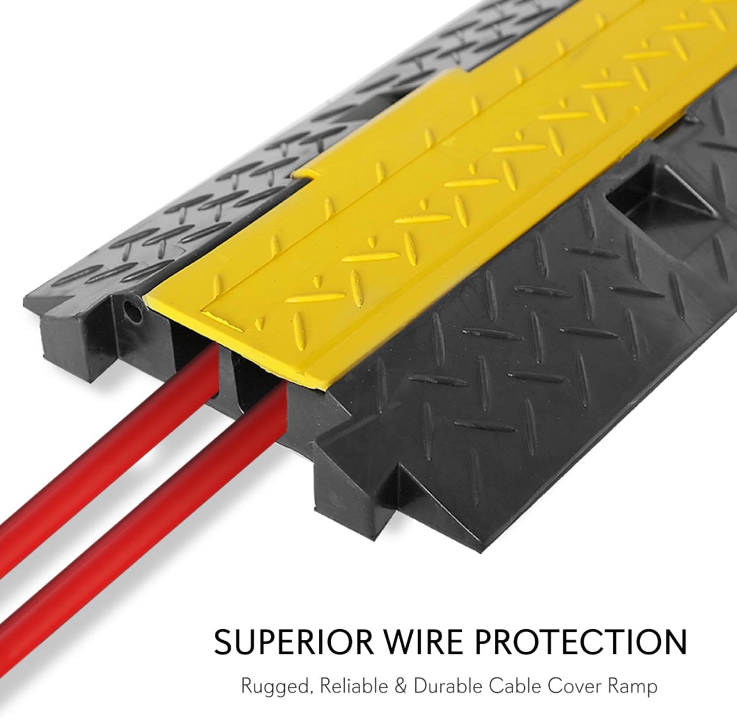 Pyle Durable Cable Protective Ramp Cover - Supports 44000lbs Dual Channel Heavy Duty Cord Protection w/Flip-Open Top Cover, 39.4” x 9.64” x 1.57” Cable Concealer for Indoor Outdoor Use -PCBLCO103