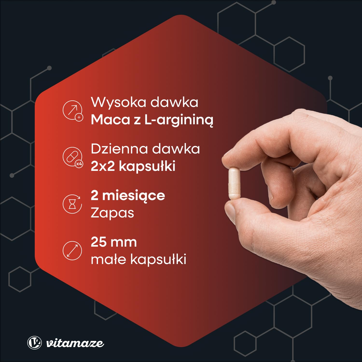 Vitamaze Maca 4000 mg + L-Arginina 1800 mg + Witaminy + Cynk, 240 Kapsulek na 2 Miesiace