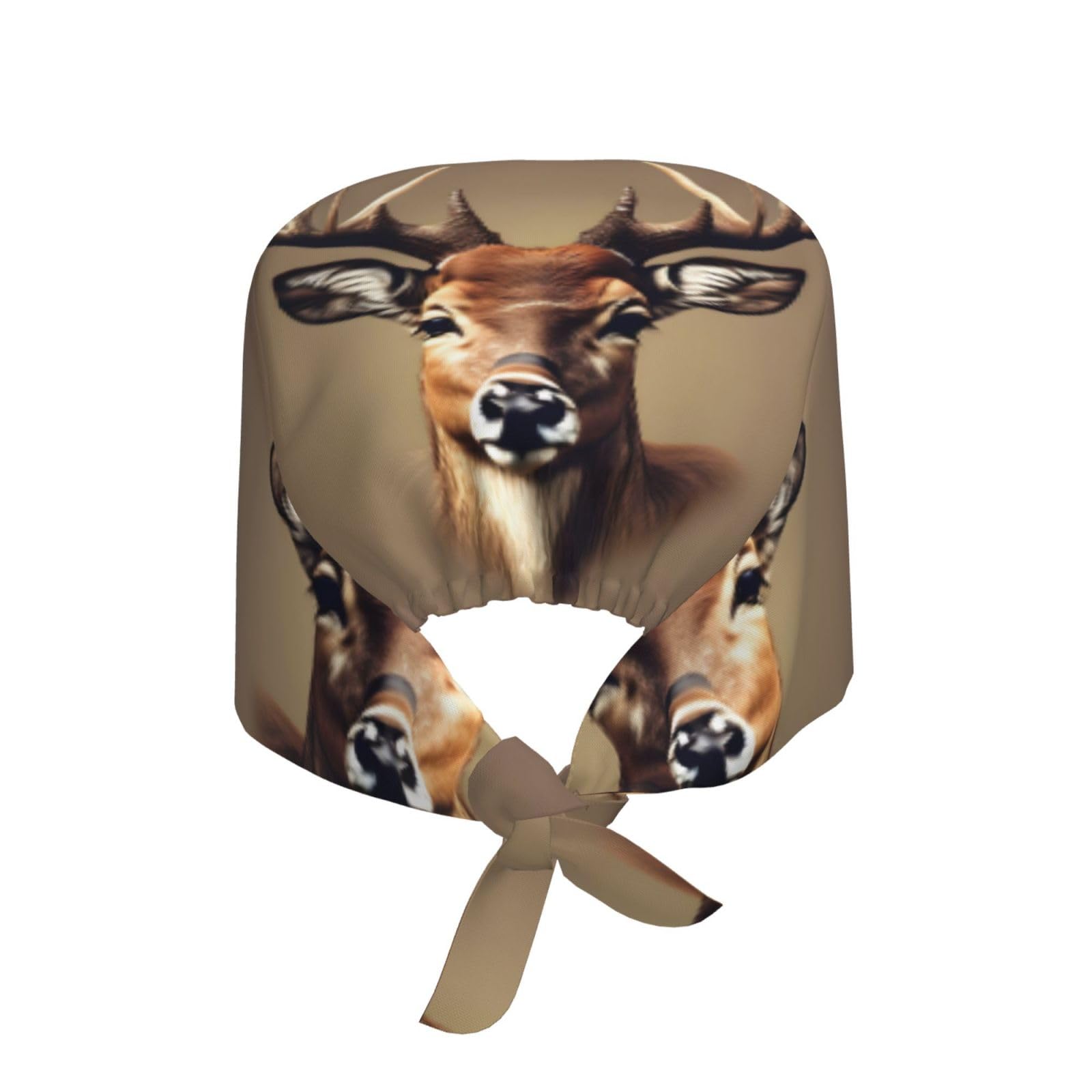 Deer Head Printing Print Adjustable Working Cap,Scrub Cap,Working Hat Sweatband,Elastic Tie Back Hats for Women Men