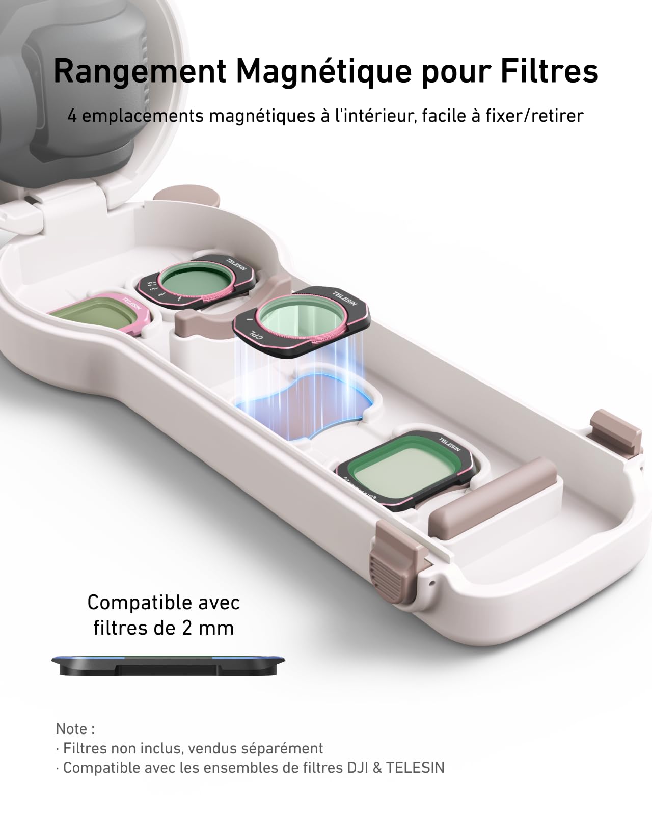 TELESIN DisAdv - Coque de protection pour Pocket 4/3 & Xtra Mouse - Coque rigide avec protection 4 couches, porte-filtre magnétique et protection d'objectif - Accessoires Pocket 4/3 - Blanc