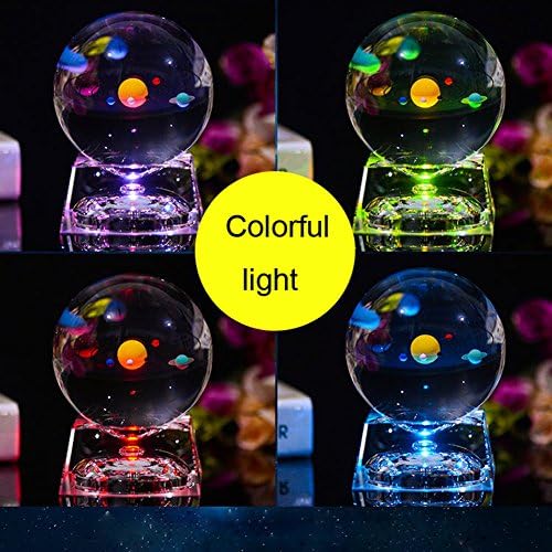 3D Solar System Crystal Ball with Lighting Base, Clear 80mm (3 in.), Crystal Ball, Best Birthday Gift for Astronomer, Teacher of Physics, Girl Friend Gift, Classmates and Kids Gift (Full ball)