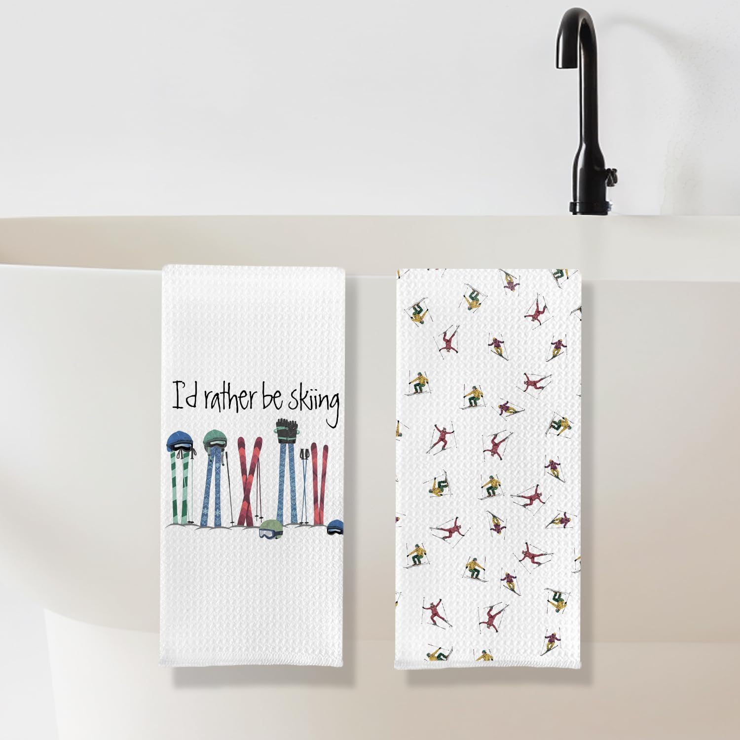 Winter Skiing Kitchen Towels, Ski Lover Gifts Dish Tea Towels, Gifts for Skiers Men Women Decorative Hand Towel for Kitchen Bathroom, Ski Lodge Decor, 16x24 Inch Set of 2 - Image 5