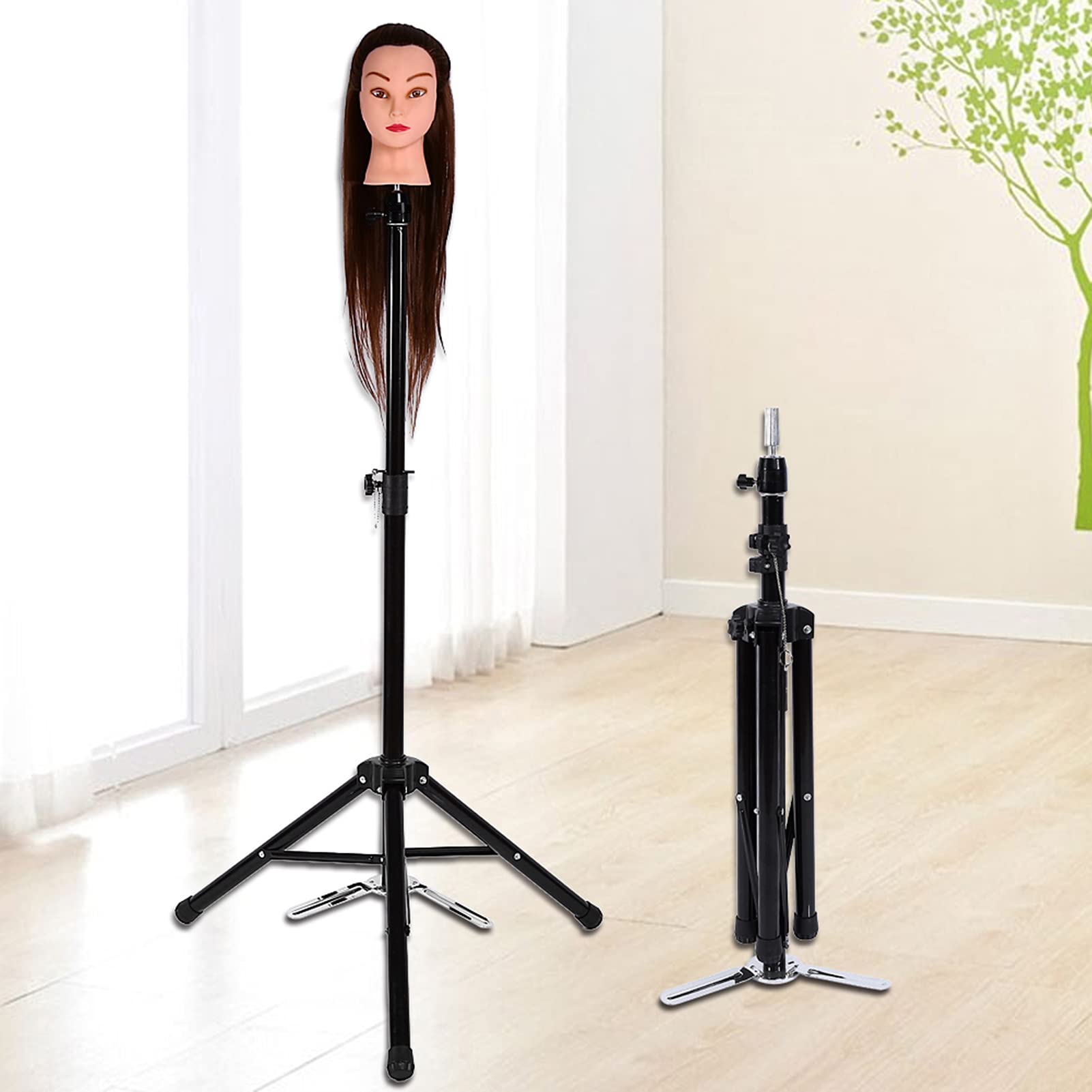 BRRNOO VERSTELLBARER STATIVSTÄNDER FÜR FRISEURS-TRAININGSMANNEQUIN-MANIKIN-KOPF FÜR SALON PROFESSIONELLES EISEN-ALUMINIUM SCHWARZ