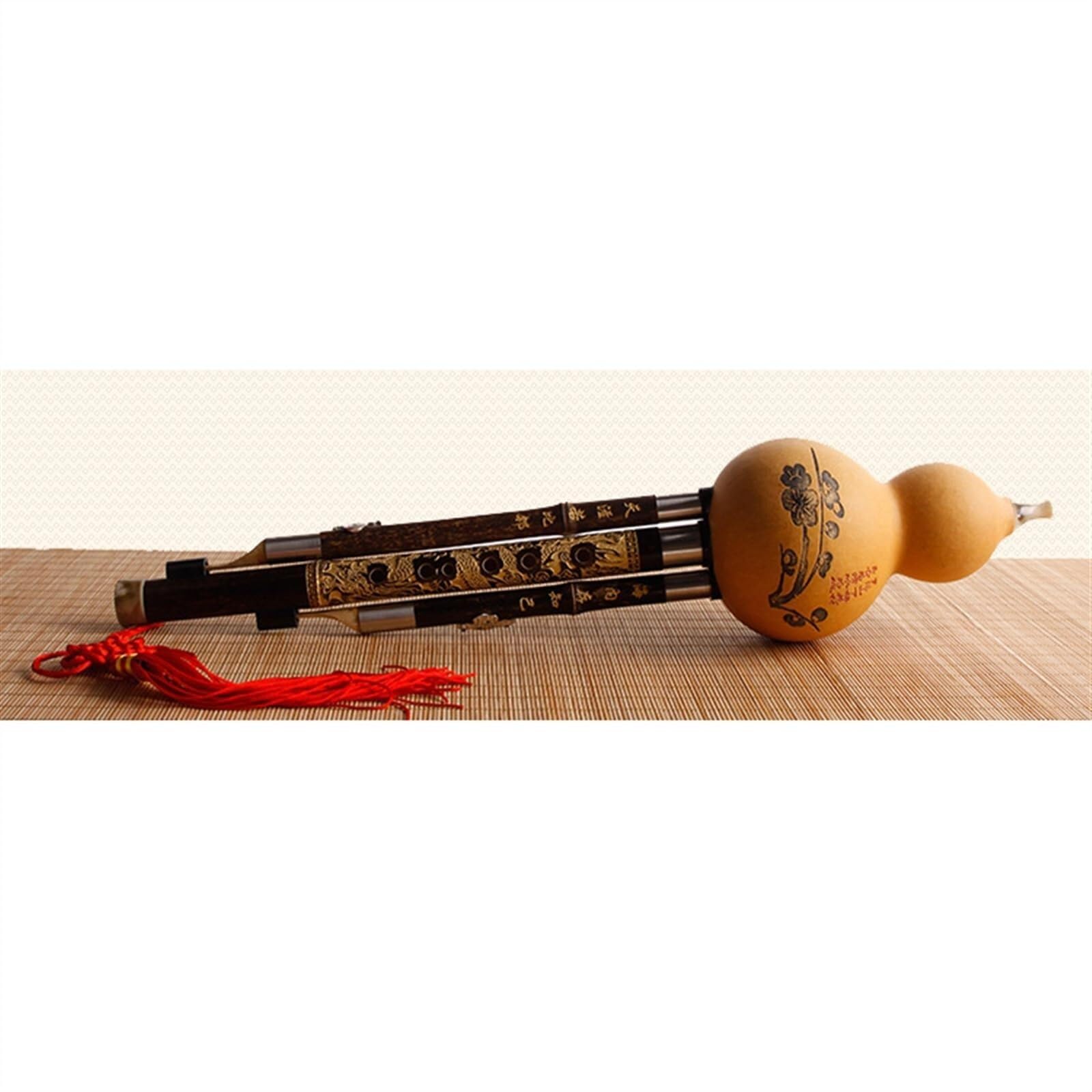 Flauta Hulusi anticaída Natural y duradera Flauta Hulusi de tres tonos Tecla C/B Tecla plana Calabaza Instrumento musical con estuche Hulusi profesional(C Key)