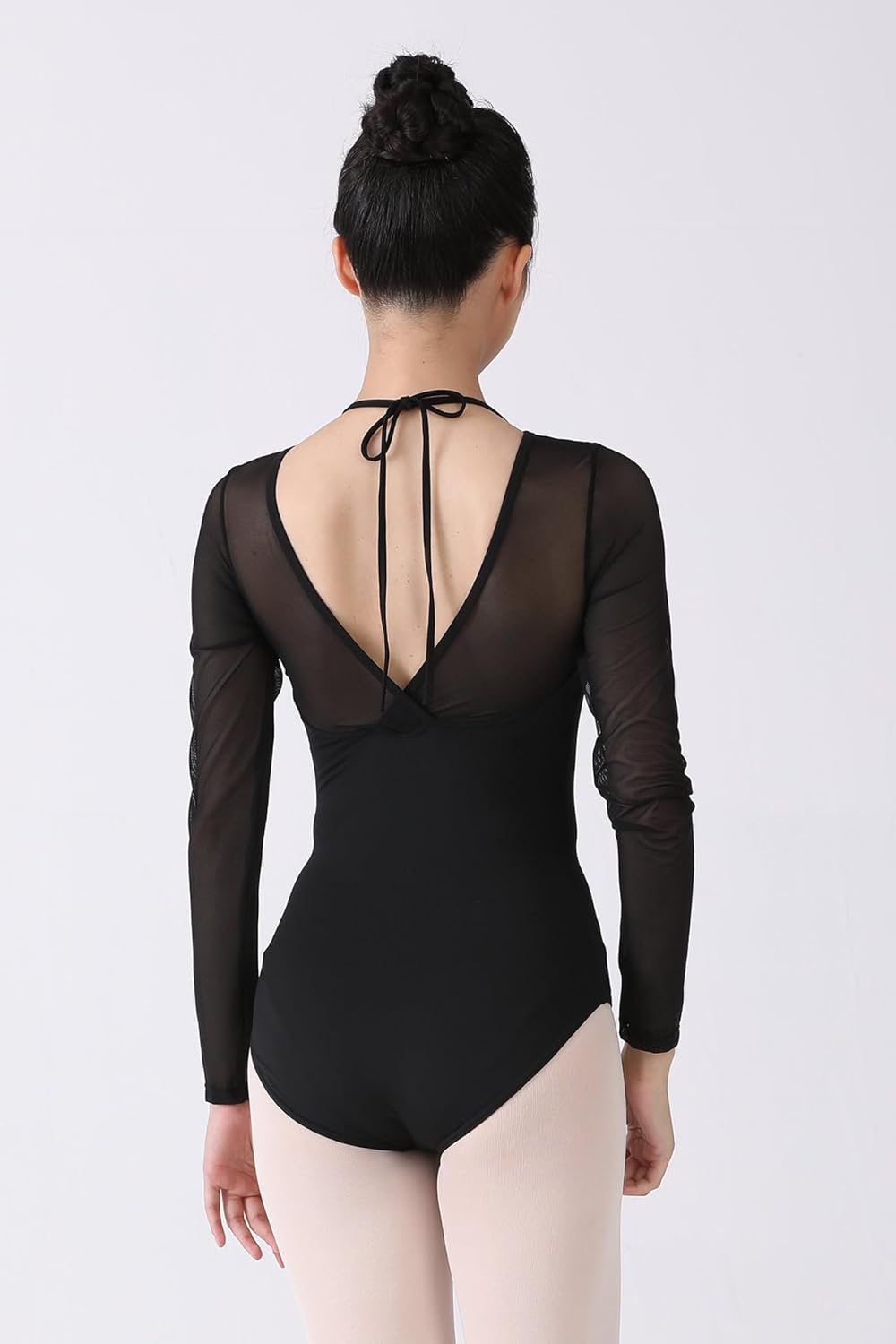 Dance Elite - Aster - Petals Cut Out Halter Neck Tie Back Dance Leotard with Mesh Full Sleeves