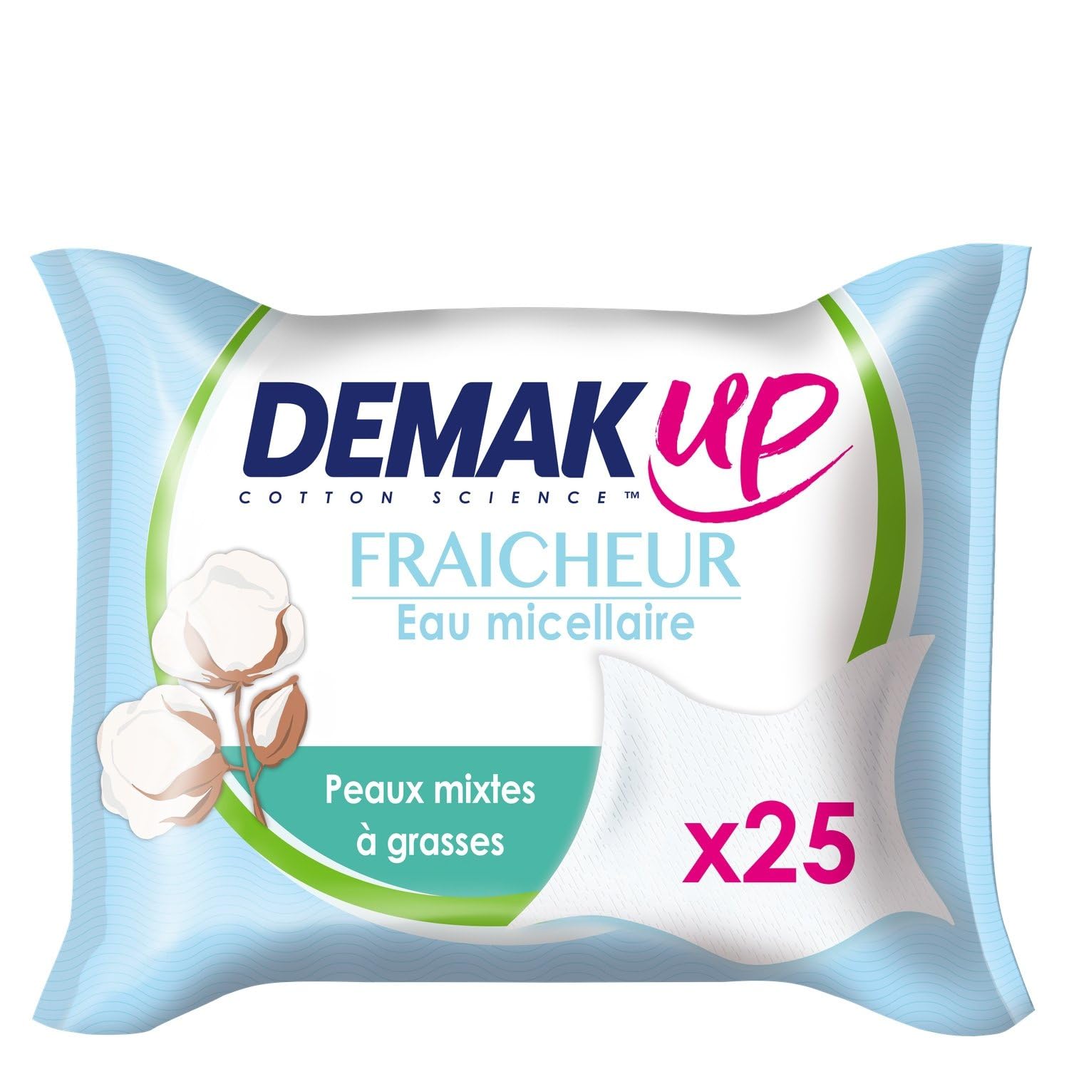 DEMK UP – Lingettes Douces Démaquillantes à l’Eau Micellaire, Coton Confort pour Peaux Normales (25 unités) - Le lot de 3