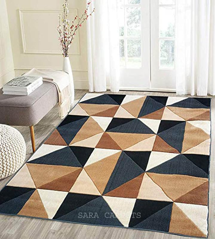 Image of Soft Thick Geometric Acrylic Washable Anti Skid Carpet. for Living Room Bedroom. Hall Size 6 x 8 feet (150X210 Cm) Multi D24