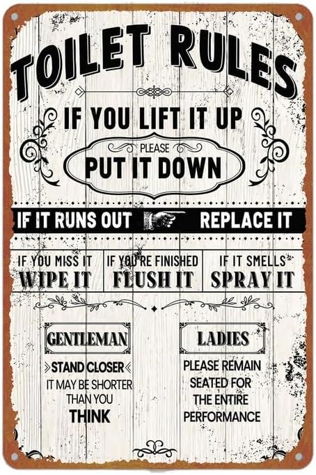 Funny Toilet Rules Humorous Bathroom Guide Vintage Metal Sign Wall Decor
