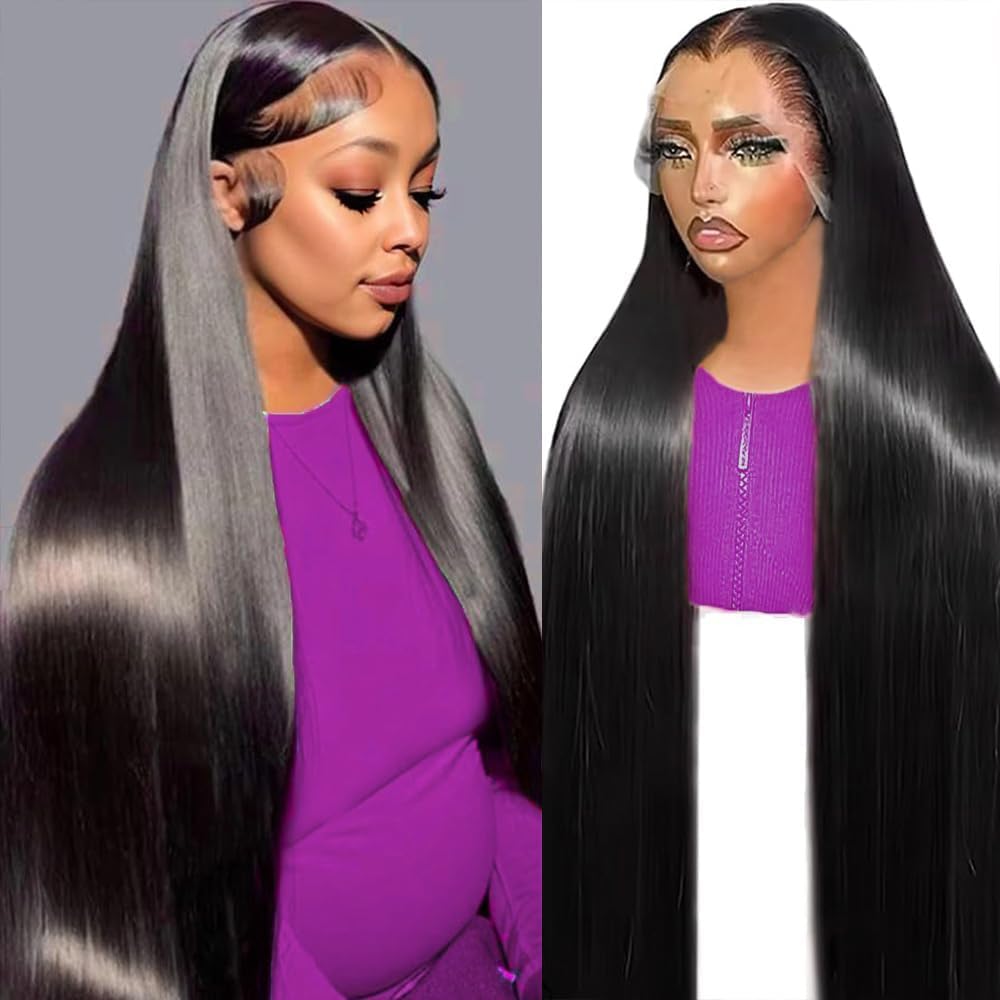 Straight Wigs Human Hair 32 Inch Straight Human Hair Wig 13x6 HD Lace Front Wigs Human Hair Pre Plucked 200 Density Straight Wig Glueless Wigs For Black Women Natural Color