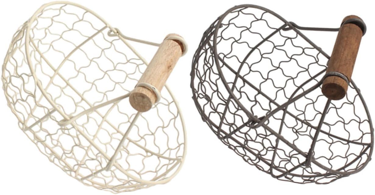 SUPVOX Vintage Metal Wire Fruit and Egg Storage Basket Set, 2pcs Small Household Wire Mesh Baskets with Rustic Gray and Cream Finish for Kitchen Counter and Shelf Organization
