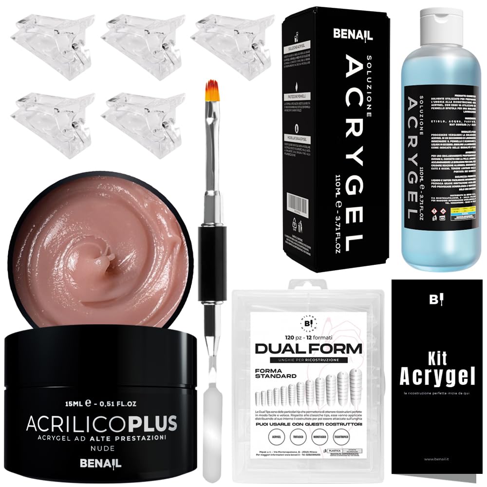 Benail Kit unghie gel completo Nude Acrigel polygel dual form anti-graffio anti-ingiallimento HEMA Free TPO Free Guida Inclusa