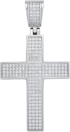 CHINALUSTER Collar de cruz de moissanita para hombre, oro blanco de 18 quilates sobre plata de ley 925, collar con colgante de hip hop para novio,