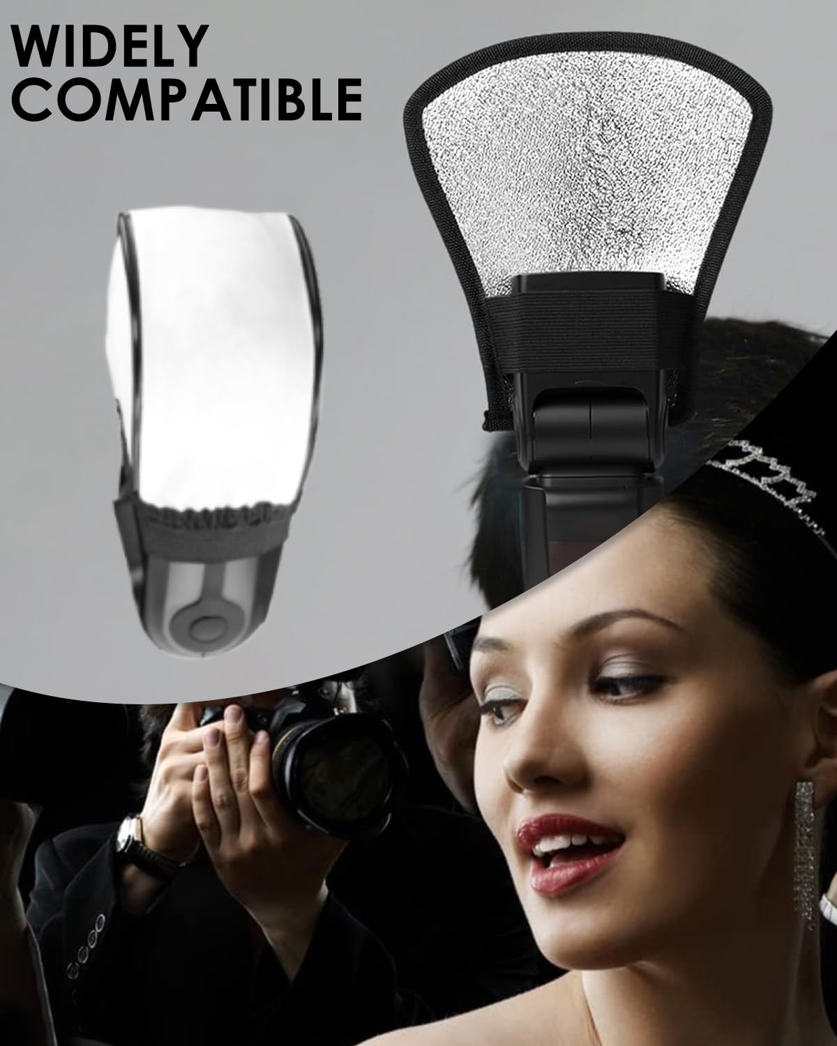 2Pcs Diffusore Flash E 2 in 1 Argento Riflettore - Diffusore Flessibile Universale Flash, Flash Diffusore Argento Riflettore, Diffusore Universale in Tessuto