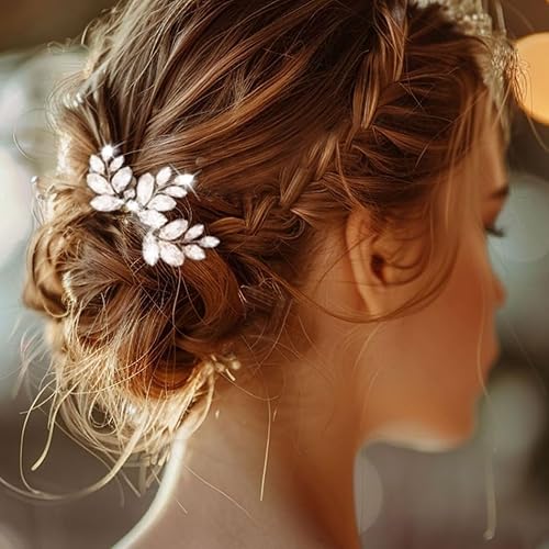 Easedaily Crystal Bride - Horquillas para el pelo de boda de rinetsona plateadas, accesorios para el cabello para mujeres y niñas (paquete de 3)