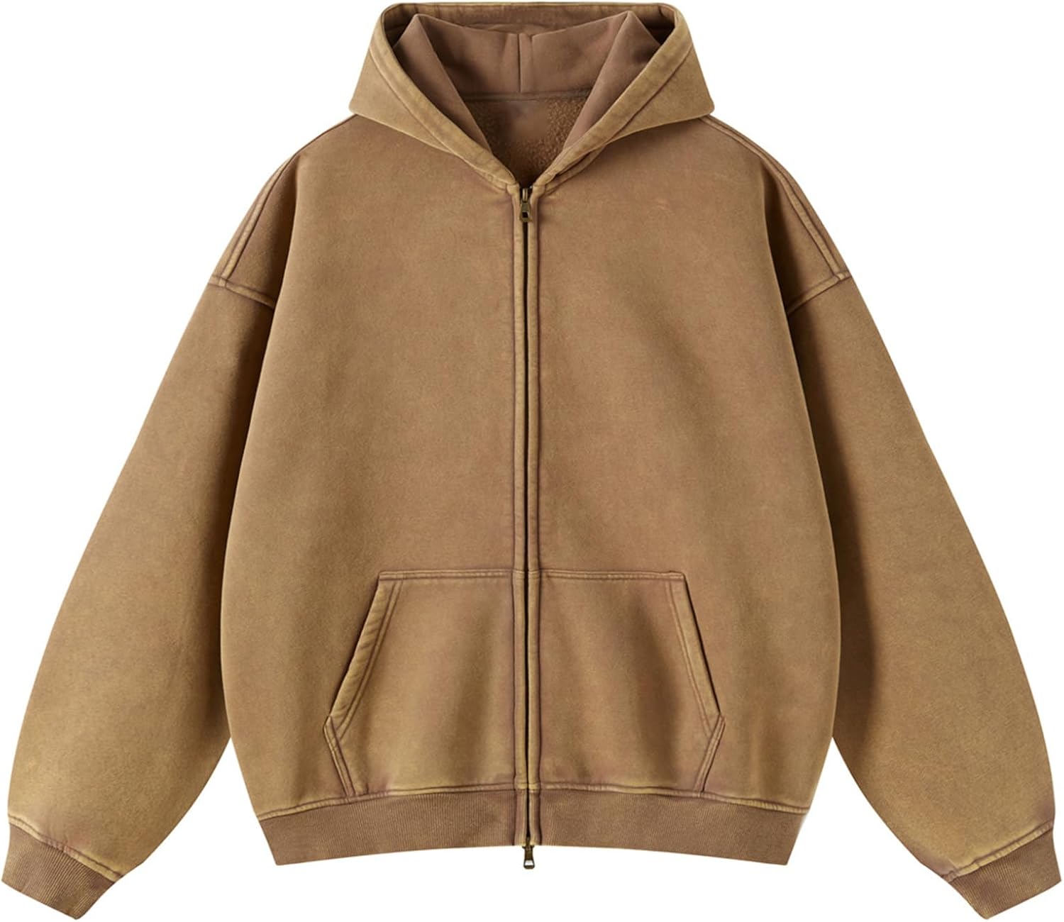 HOUZONIY Y2k Fleecehoodie voor heren met doorlopende ritssluiting, oversized, basic, ritssluiting, hoodie, Y2k, hiphop, sweatjack, uniseks met capuchon, grijs (verdikt), L