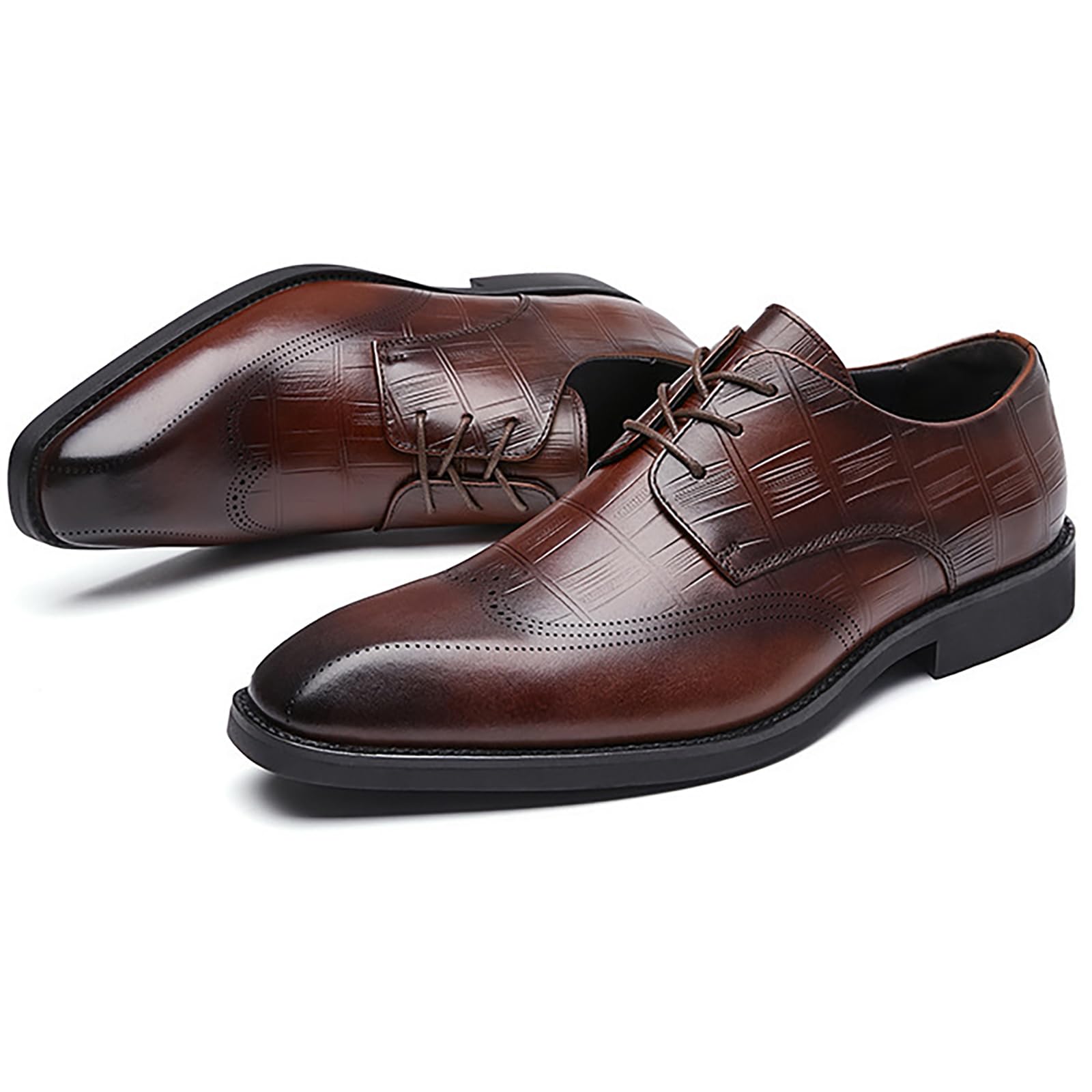 Oxford e Derby da Uomo in Vera Pelle, Scarpe Formali Classiche Stringate Brogue per Matrimoni, Balli Studenteschi, Affari e Ufficio,Marrone,46