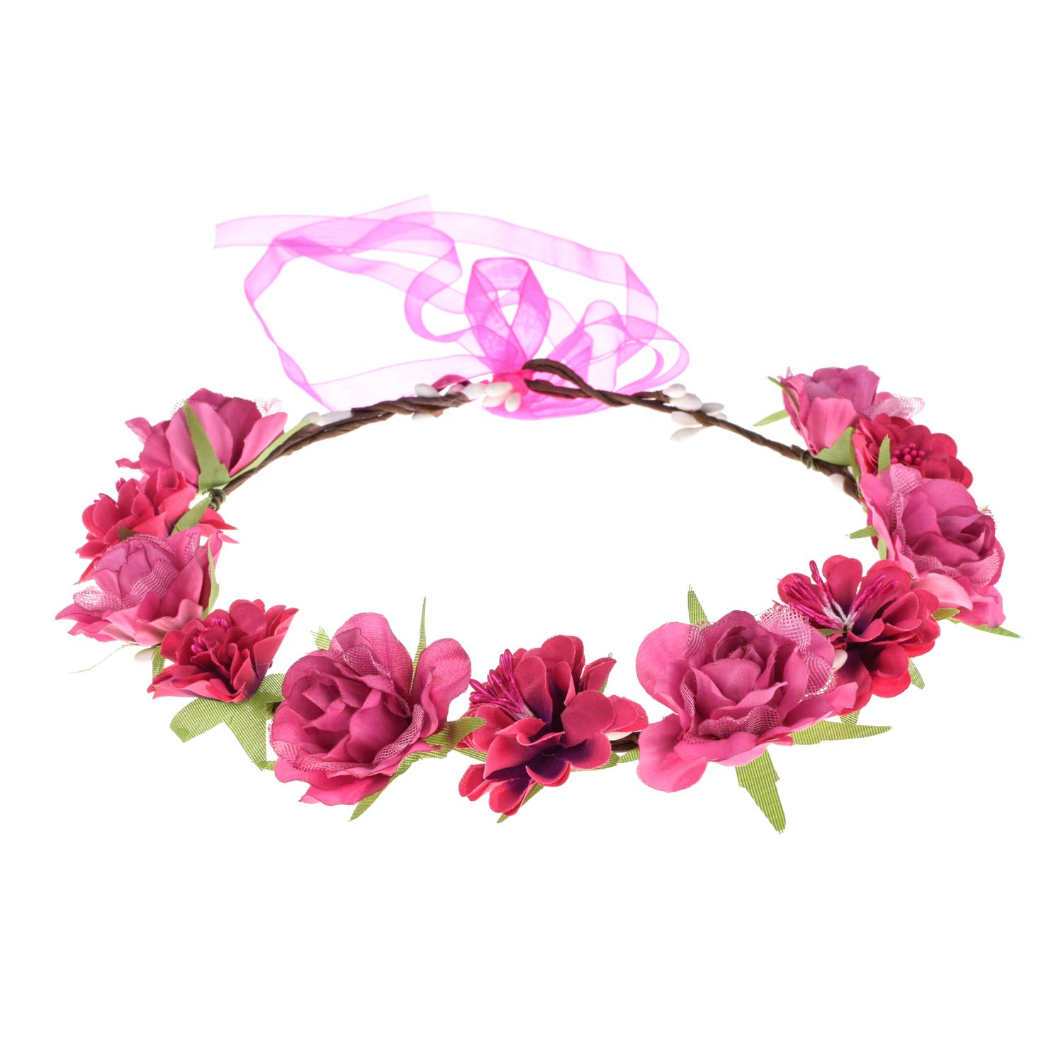 Delicate Dew Women Flower Headband Bridal Floral Crown Wreath Girls BOHO Garland Halo(Peach)