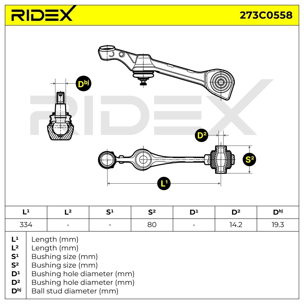 RIDEX 273C0558 Barra oscilante de suspensión de ruedas a la Izquierda abajo Delantero con apoyo de caucho con tuerca Compatible con MERCEDES-BENZ Clase S Sedán W221