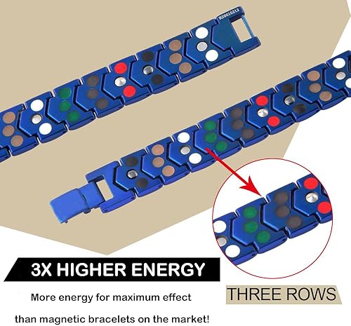 Miniatura 10 de KYOSI Pulsera magnética para hombres de tres filas de energía de acero inoxidable negro pulsera imán enlace joyería para hombre