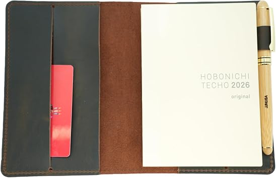 JJNUSA Leather Planner Cover Compatible With Hobonichi Cousin, Stalogy, Midori, bible A6 4.1" x 5.8" Notebook Pocket Cover, Travel Journal Cover 10.5cm x 14.8 cm Refillable Writing Diary Darkbrown