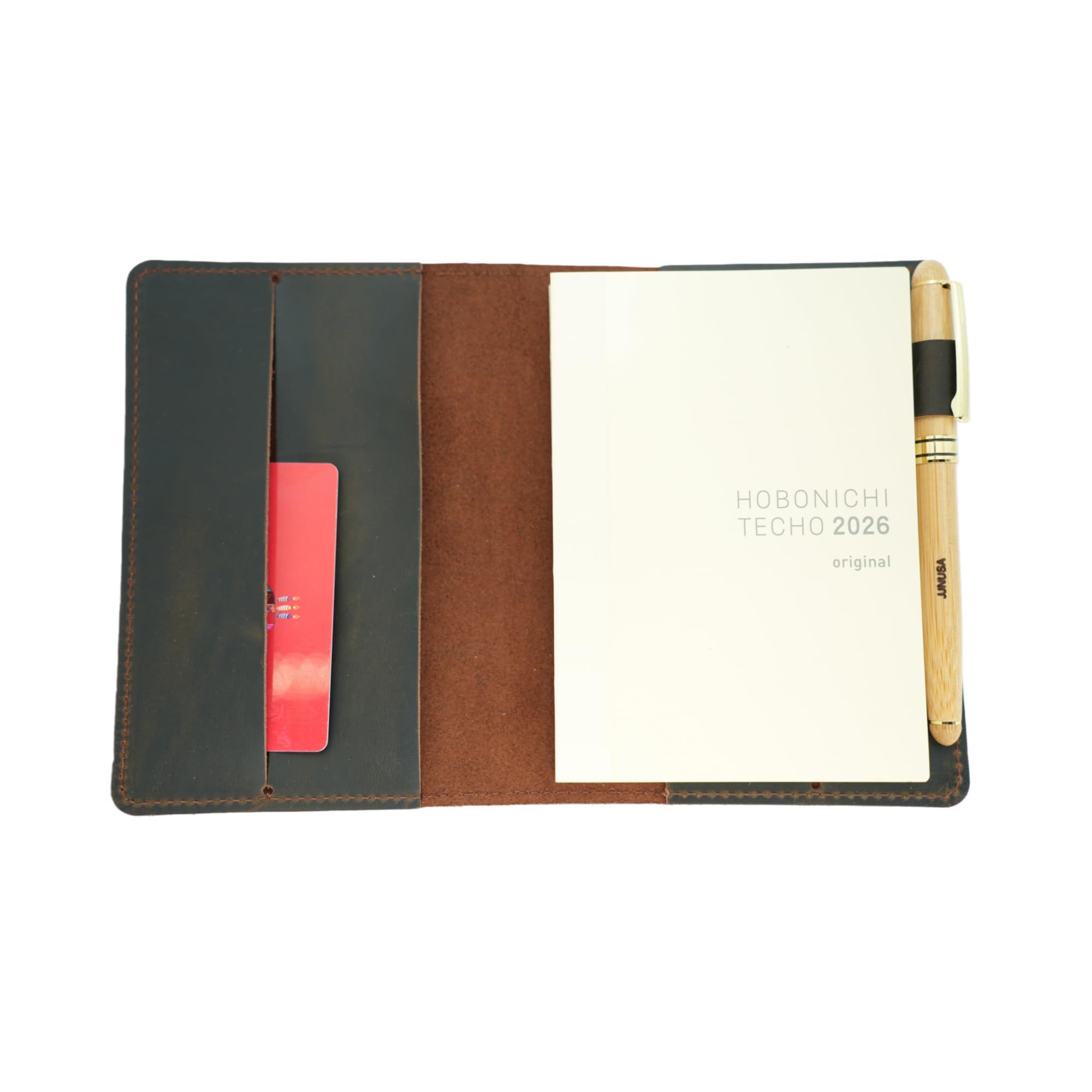 JJNUSA Refillable Writing Diary Leather Planner Cover Compatible With Hobonichi Cousin, Stalogy, Midori, bible A6 4.1" x 5.8" Notebook Pocket Cover, Travel Journal Cover 10.5cm x 14.8 cm Darkbrown