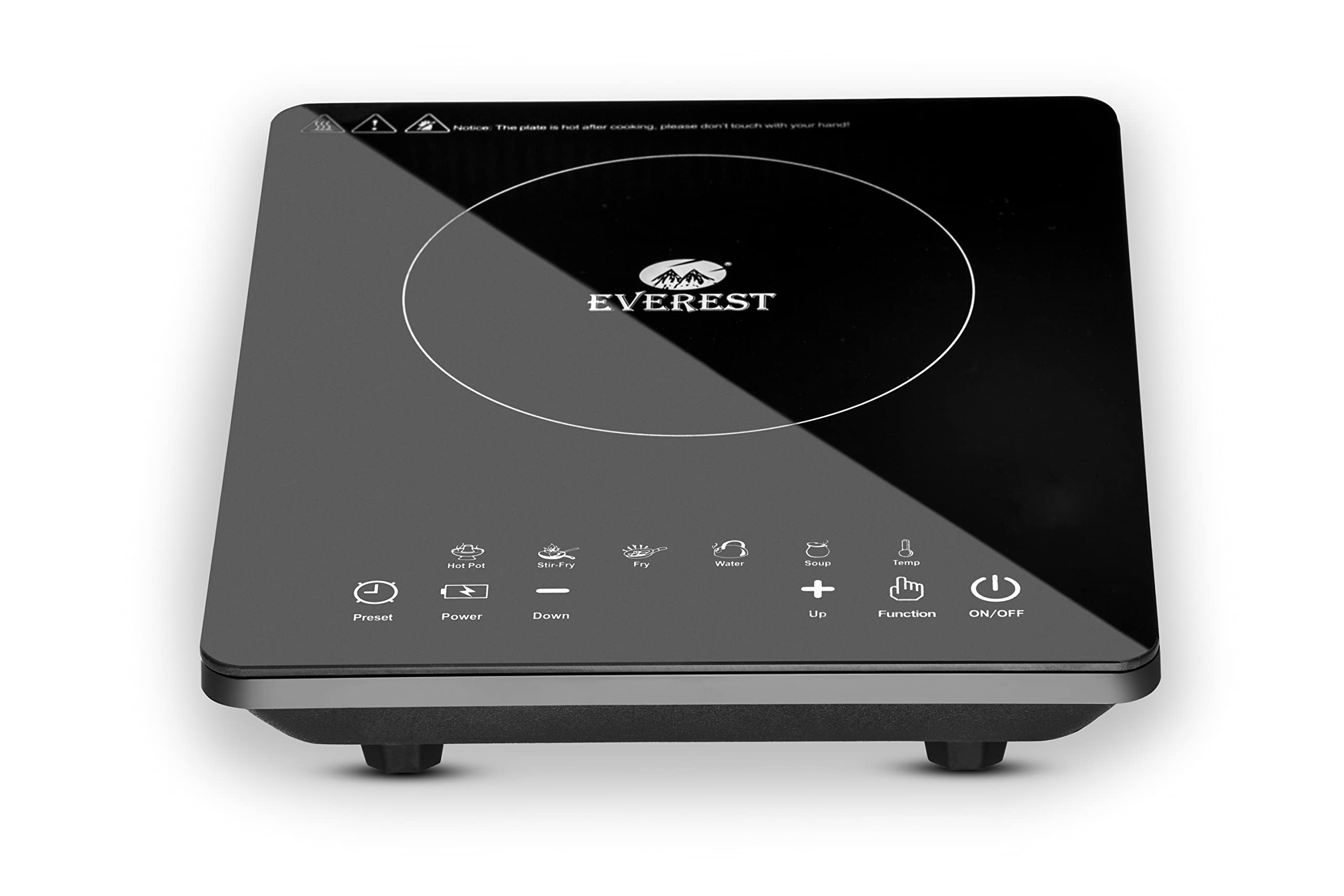 Everest Elegant Induction Cook Top 2000W | Feather Touch Sensor Control | 5 Preset Cooking Functions | Auto Shut Off | Black | (1 Year Warranty)