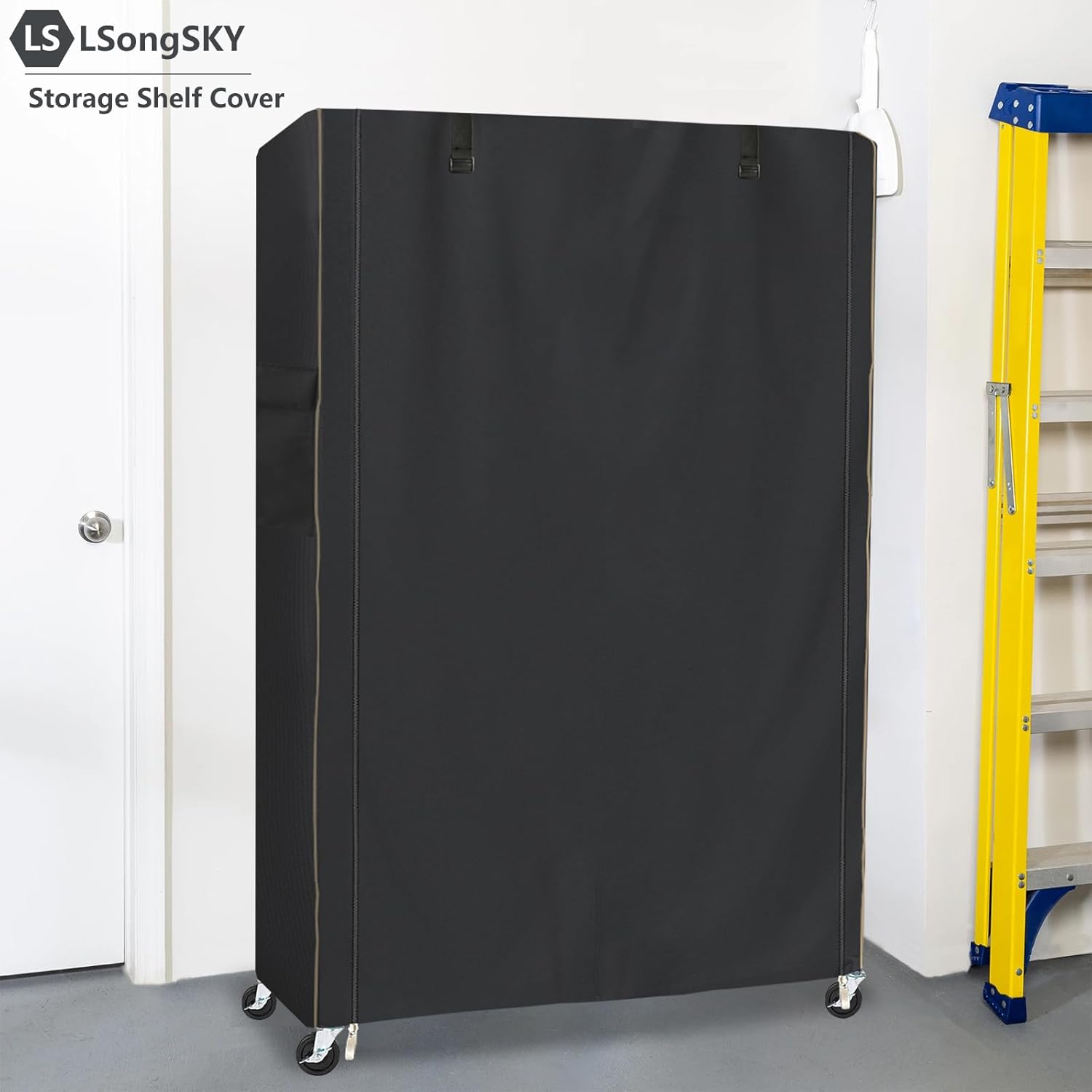 Shelf Cover Waterproof,Shelf Covers for Wire Shelving,Waterproof Heavy Duty Storage Shelves Cover,Keep Garage,Closet,Kitchen,Yard Neat,Fits Racks 60"W x 24"D x 72"H,Black