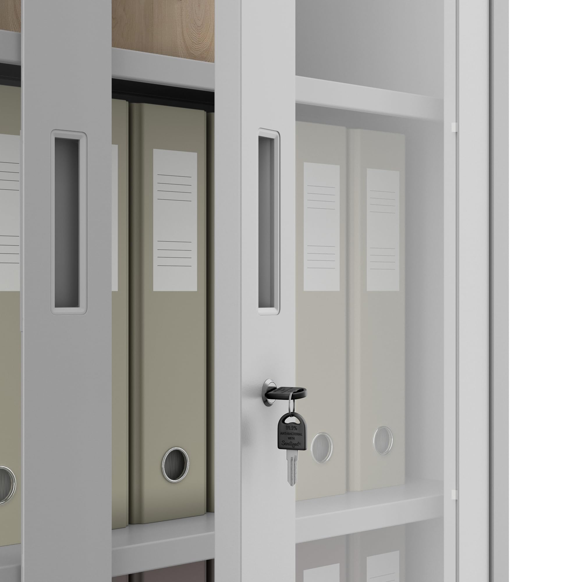 Jan Nowak Aktenschrank C012 Glasvitrine Büroschrank Universalschrank Flügeltürschrank Stahlblech Pulverbeschichtung abschließbar 185 cm x 90 cm x 40 cm (Grau)
