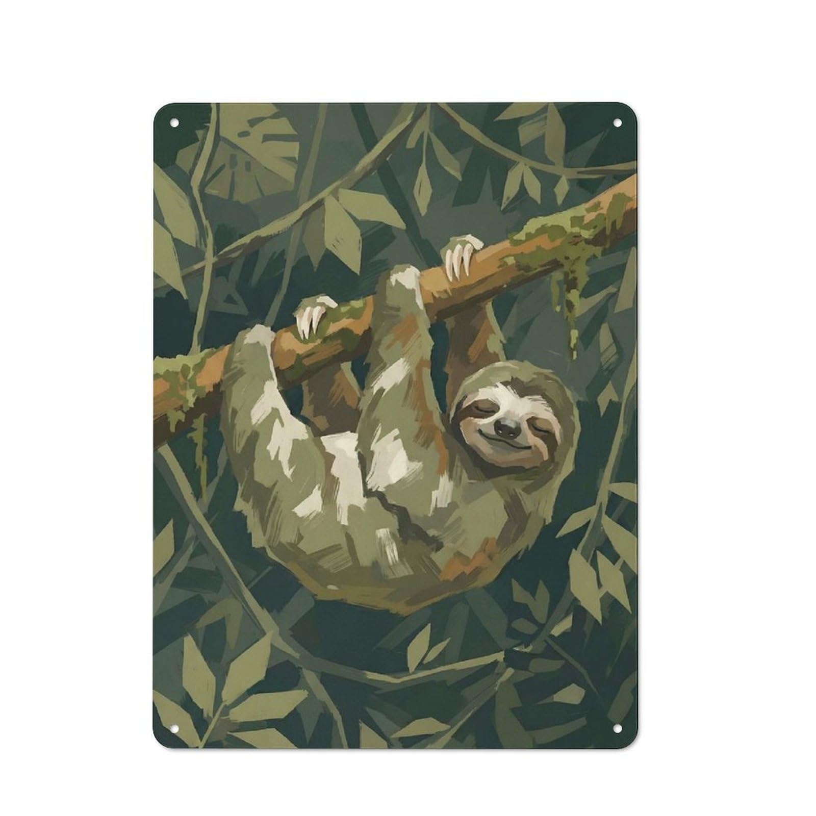 Character Decorative Tin Plaque 40x30cm Featuring Sloth Hanging on A Branch, Home Wall Decor for Flat, Dorm Room, Lounge Or Cafe