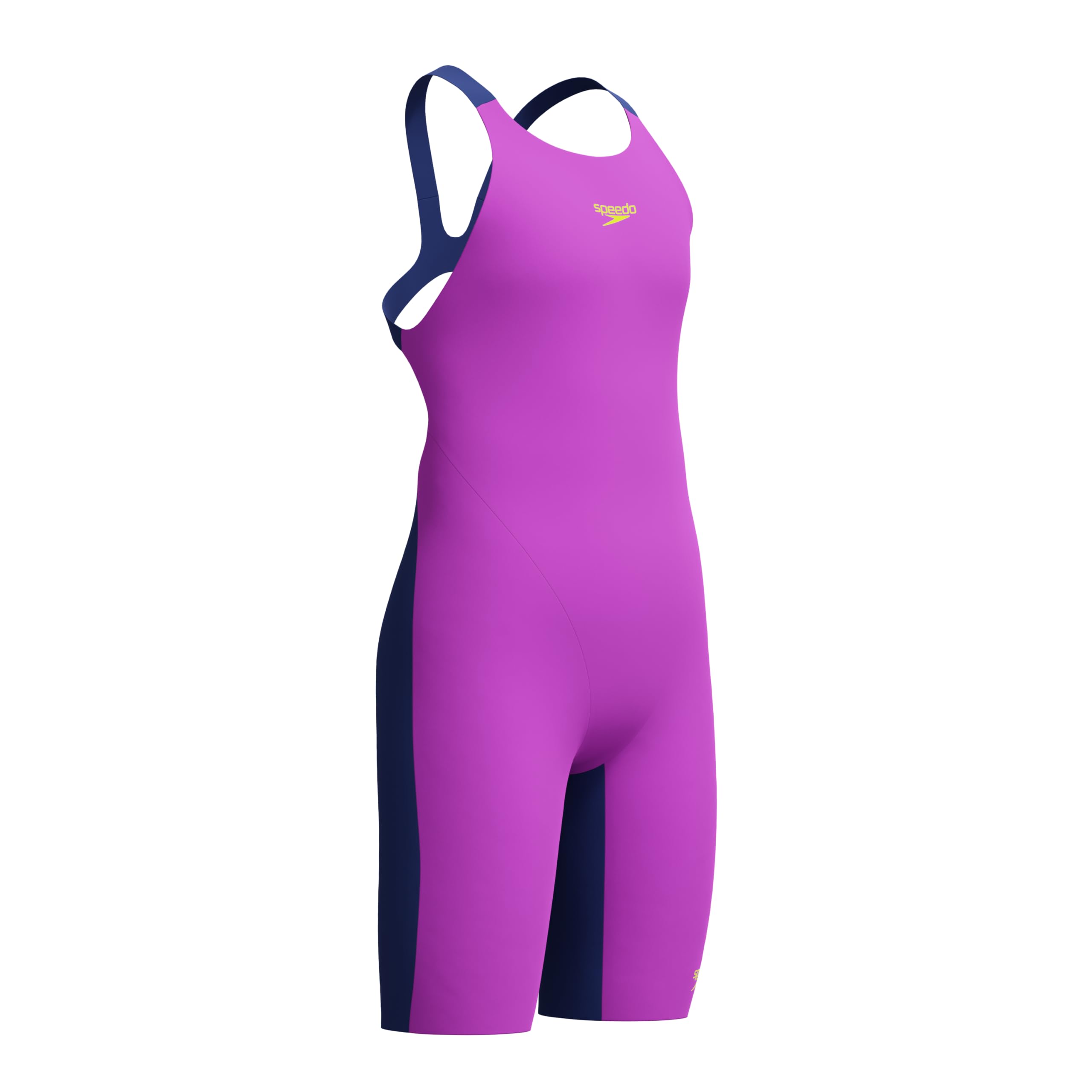 Speedo Fastskin Junior Endurance+ Max Badeanzug mit offenem Rücken, Kniehaut, Neongelb/Noble Navy