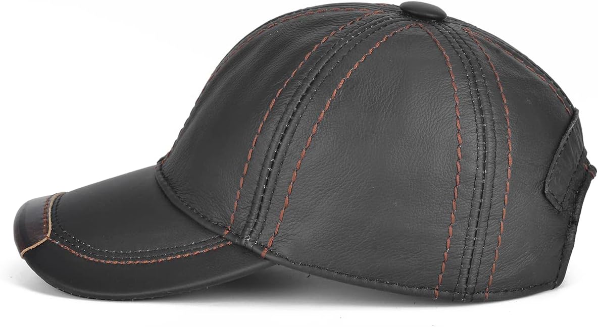Gudessly Adjustable Men's Genuine Cowhide Leather Baseball Cap for Fall Winter Outdoor Sports Hat - Image 5