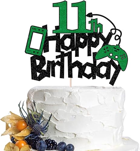 Decoración para pastel de cumpleaños número 12, controlador de juego con purpurina, decoración de pastel de feliz cumpleaños, suministros de fiesta