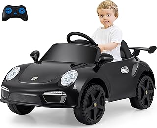 Licensed RUF Porsche 12V Ride on Car by INFANS, Electric Vehicle Battery Powered with Remote Control, Headlight, Bluetooth, Power Display, 4 Wheeler Toys for Kids Girls Boys, Black