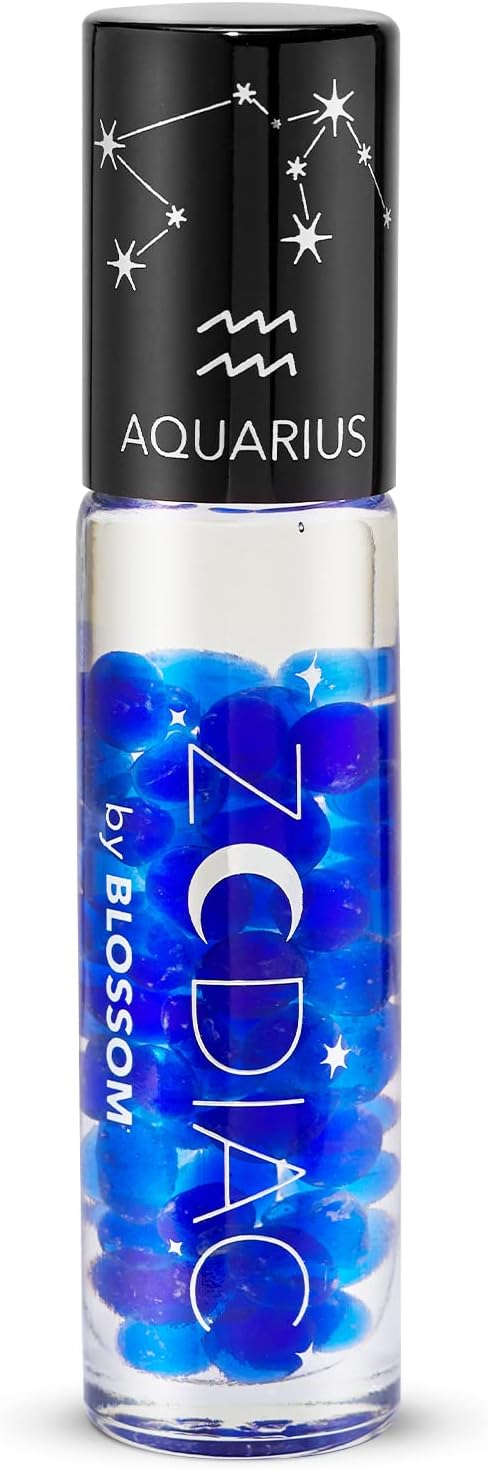 Blossom Zodiac Sign Vanilla Scented Moisturizing Roll-On Lip Gloss with Crystals, Made in USA, 0.20 fl. oz./5.9ml, Aquarius