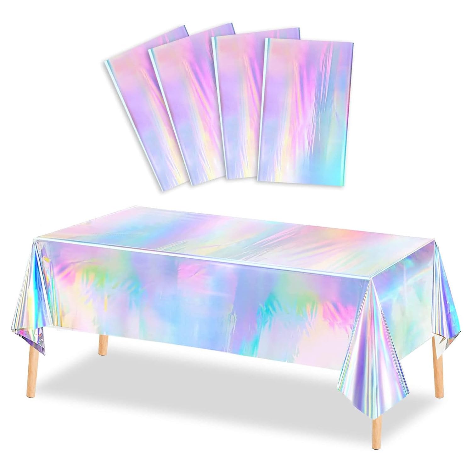 4 Pack Iridescence Plastic Tablecloths Shiny Disposable Laser Table Covers 54" x 108" Sequin Holographic Foil Tablecloths for Birthday, Wedding, Party, Picnic, Buffet, Christmas Decorations